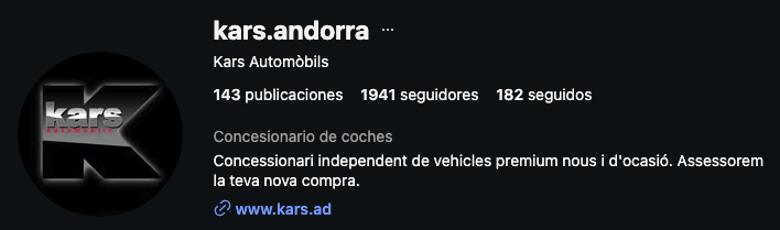 Captura pública del perfil de Kars Andorra con 1.941 seguidores
