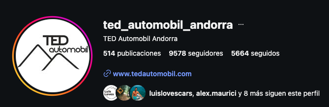Captura pública del perfil de TED Automobil Andorra con 9.578 seguidores