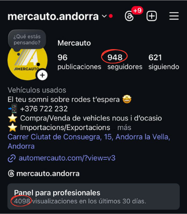 Perfil de Instagram de Mercauto el 14 de mayo de 2025 con 948 seguidores