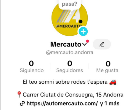 Perfil de TikTok de Mercauto el 14 de mayo de 2025 con 0 seguidores