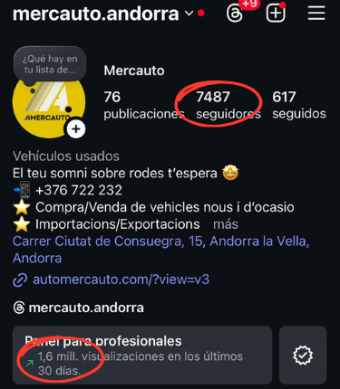 Perfil de Instagram de Mercauto el 17 de octubre de 2025 con 7.487 seguidores