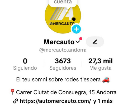 Perfil de TikTok de Mercauto el 17 de octubre de 2025 con 3.673 seguidores