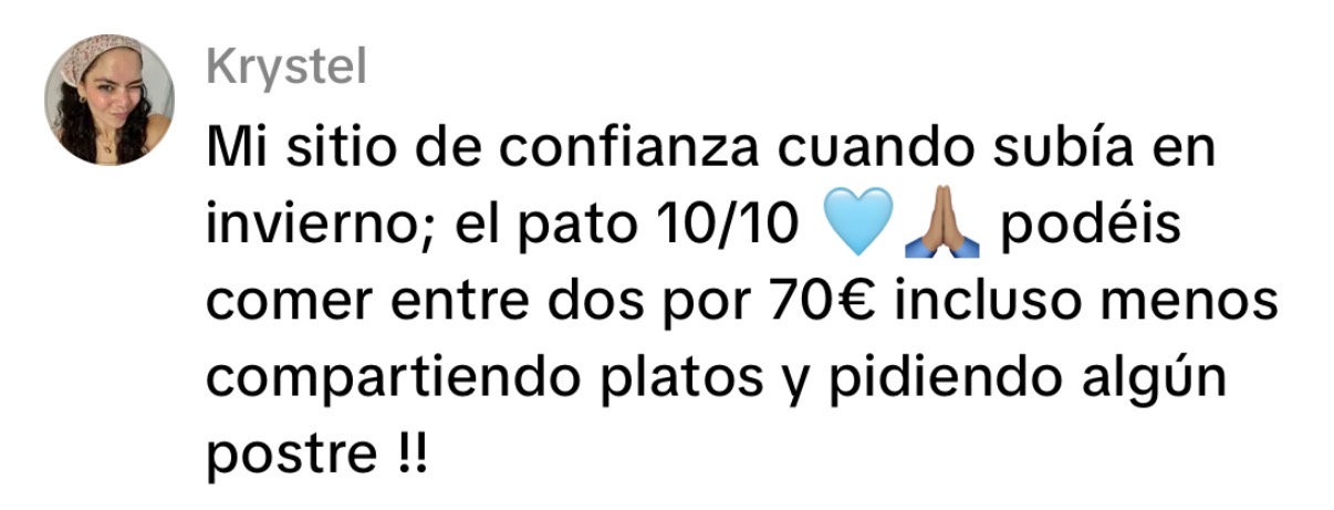 Comentario público recomendando Restaurant Manacor