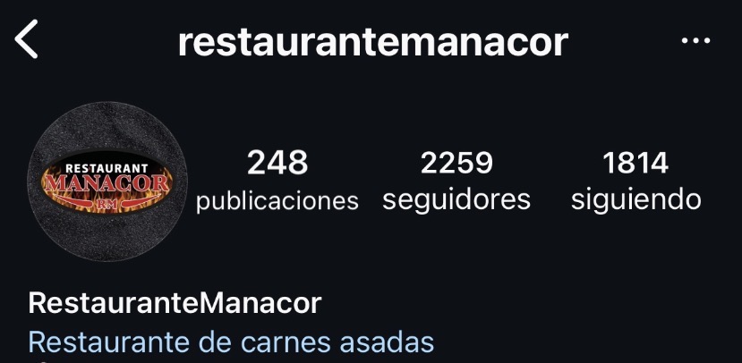 Perfil de Instagram de Restaurant Manacor al iniciar la colaboración