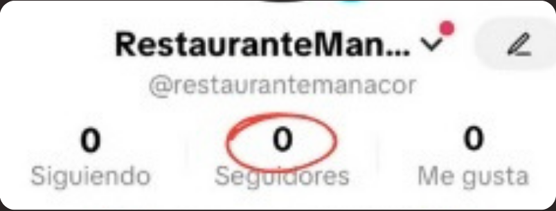 Perfil de TikTok de Restaurant Manacor antes de la gestión de XATET, con 0 seguidores